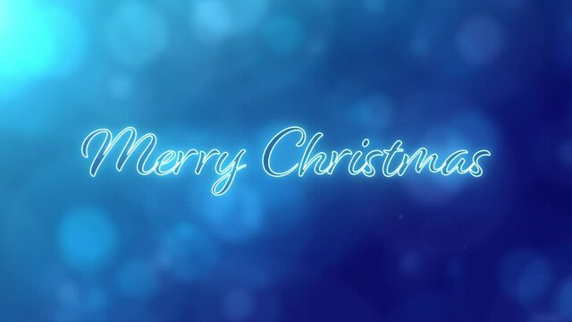 Merry Christmas type write on bokeh blue