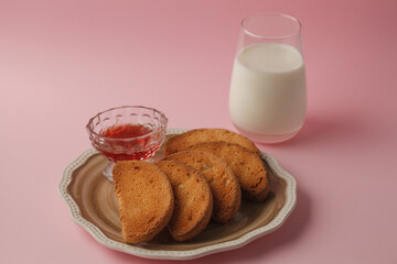Sweets for tea. Bagels, crackers, crackers, cookies, and pretzels.