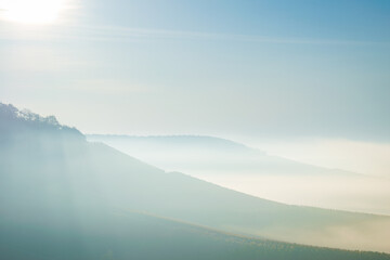 landscape with fog in the Nature Park Steigerwald 