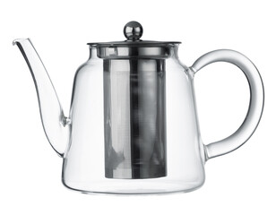 Empty glass teapot isolated on white background