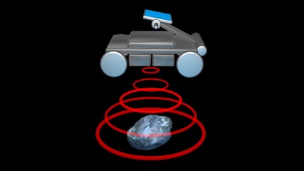 Ground penetrating radar GPR scanning earth. GPR emits scan signals to detect object below surface , underground structures and  formations. 3d render illustration