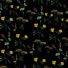 seamless pattern with flowers on black background