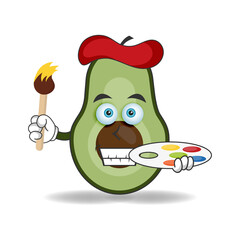 The Avocado mascot character becomes a painter. vector illustration