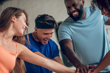 Group of colleagues improving their team work