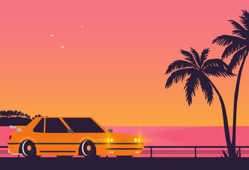 Flat vector banner with landscape. Background illustration