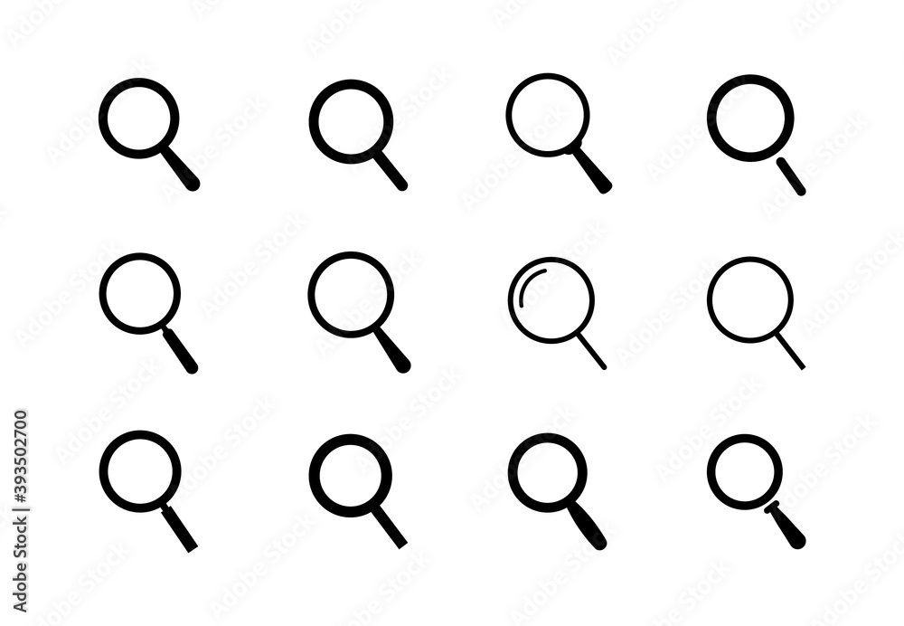 Poster Magnifying glass icons set. Vector loupes for use in ui and web design.