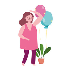 happy girl with balloons celebration isolated white background