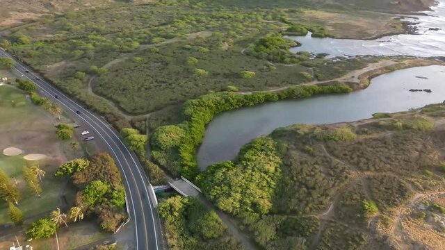 Drone flyover of alan davis backroads in honolulu hawaii