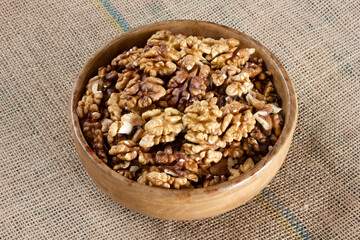 fresh and organic walnuts on plate
