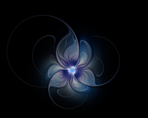 Fractal blue flower on a black background.