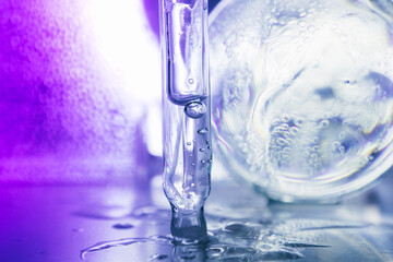 Oxygen bubbles, hyaluronic acid in water.