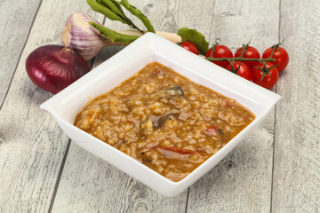 Caucasian Kharcho soup with beef meat