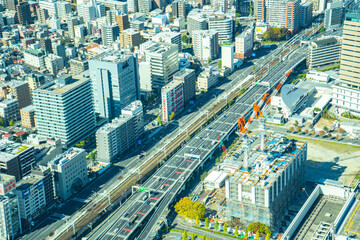 Fototapeta premium 【横浜ランドマークタワーより】横浜市、都市景観/横浜駅方面