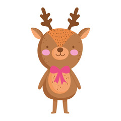 merry christmas, cute reindeer with bow celebration icon isolation