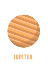 Planet Jupiter Poster Design. space planet design on white background, minimalist cartoon style vector. kids poster, wall art ready for print.