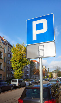 Parking parallel to the street permitted traffic sign, selective focus.