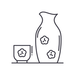 Sake cup icon, linear isolated illustration, thin line vector, web design sign, outline concept symbol with editable stroke on white background.