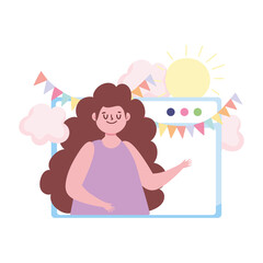 online party, young woman website video celebration