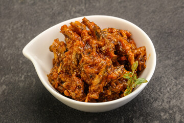 Canned anchovy in tomato sauce