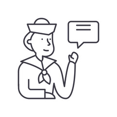 Sailor man icon, linear isolated illustration, thin line vector, web design sign, outline concept symbol with editable stroke on white background.