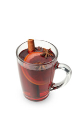 Glass of mulled wine isolated on white background