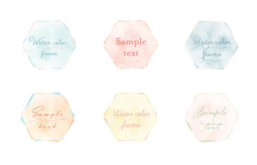 水彩風の丸、四角、六角形のフレーム・背景のセット／カラフル／枠／素材／テクスチャ／切り抜き／おしゃれ