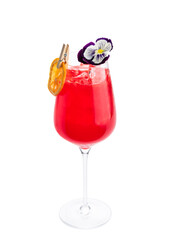 Venetian spritz cocktail alcoholic classic cocktail in a white wine glass isolated on white background