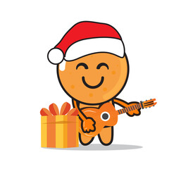 christmas mascot illustration with christmas gifts, mascot playing guitar christmas