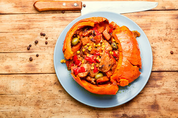 Baked pumpkin with meat