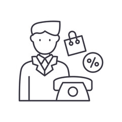 Sale assistant icon, linear isolated illustration, thin line vector, web design sign, outline concept symbol with editable stroke on white background.