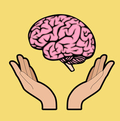 Human brain in hands. Knowledge preservation symbol.