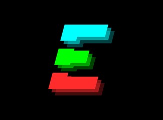 Rgb color font logo,  E letter vector desing.Dynamic split red, green, blue color on black background. For social media,design elements, creative poster, web template and more