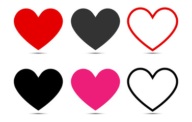 Collection of heart illustrations. Love and like symbol icon set. love symbol vector. Set of hearts symbols Isolated on white background. Vector illustration heart for live stream, chat, likes. Social