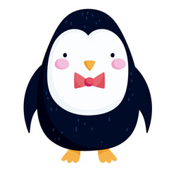 merry christmas, penguin with bow tie cartoon celebration icon isolation