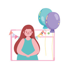 online party, young woman website video meeting celebration