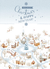 Small winter town vector for Christmas cards - 393509770