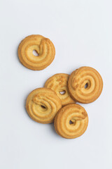 Butter cookies on white background