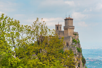 Fototapeta na wymiar Panorama of the castles and the village of San Marino