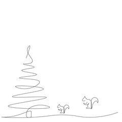 Christmas background with tree and cute forest animal. Vector illustration