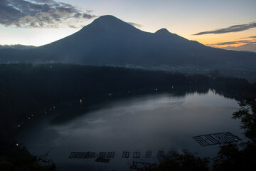 the beauty of Menjer Lake against the background of Mount Sindoro. tourist destination 'Hill of Love, Seroja Valley' Wonosobo, Central Java.