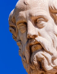 Obraz premium Plato portrait, the famous ancient thinker and philosopher, detail of marble statue in Athens Greece