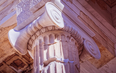 Ionic order column capital closeup, Athens Greece