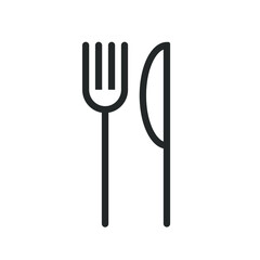 Fork and knife icon logo. Simple flat shape restaurant or cafe place sign. Kitchen and diner menu symbol. Vector illustration image. Black silhouette isolated on white background.