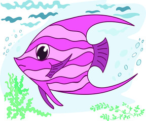 Obraz premium digital illustration - tropical fish underwater, vector