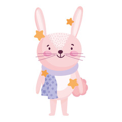 merry christmas, cute rabbit with stars and scarf celebration icon isolation