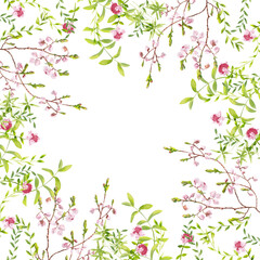watercolor frame. hand-painted forest herbs and flowers. Delicate design, suitable for the design of wedding invitations, birthday invitations, posters and advertising posts