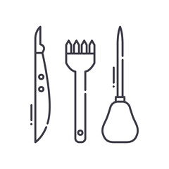 Leather tool icon, linear isolated illustration, thin line vector, web design sign, outline concept symbol with editable stroke on white background.