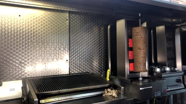 Donner Meat In A Kebab Shop Cooking
