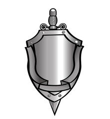 shield and sword decorated with a heraldic ribbon
