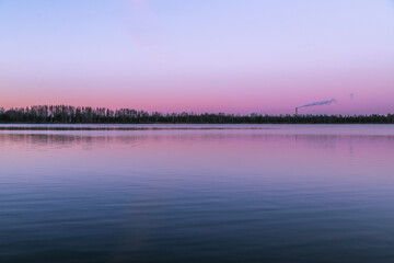 Lake at dawn in autumn. Beautiful nature background